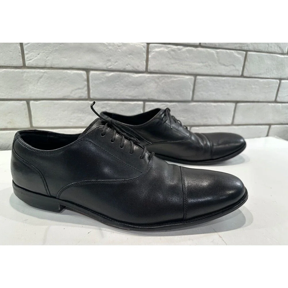 Cole Haan Men's Air Jackson Cap Toe Oxford US 13M Nappa Black Leather, Pre-Owned